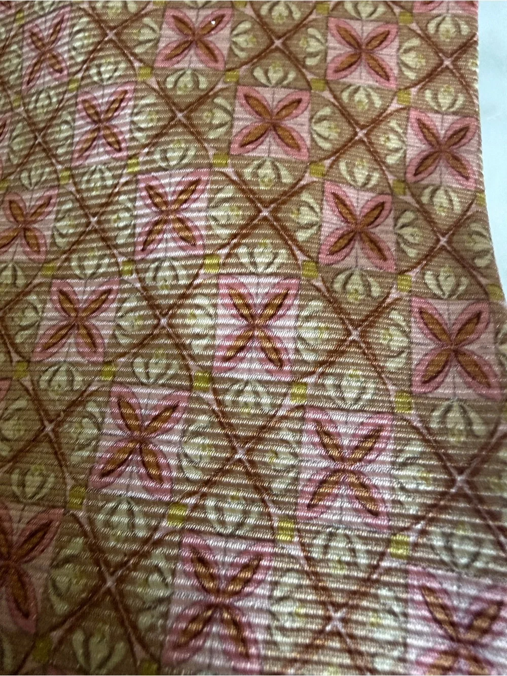 Ermenegildo Zegna Pink and Gold Geometric 100% Silk Tie